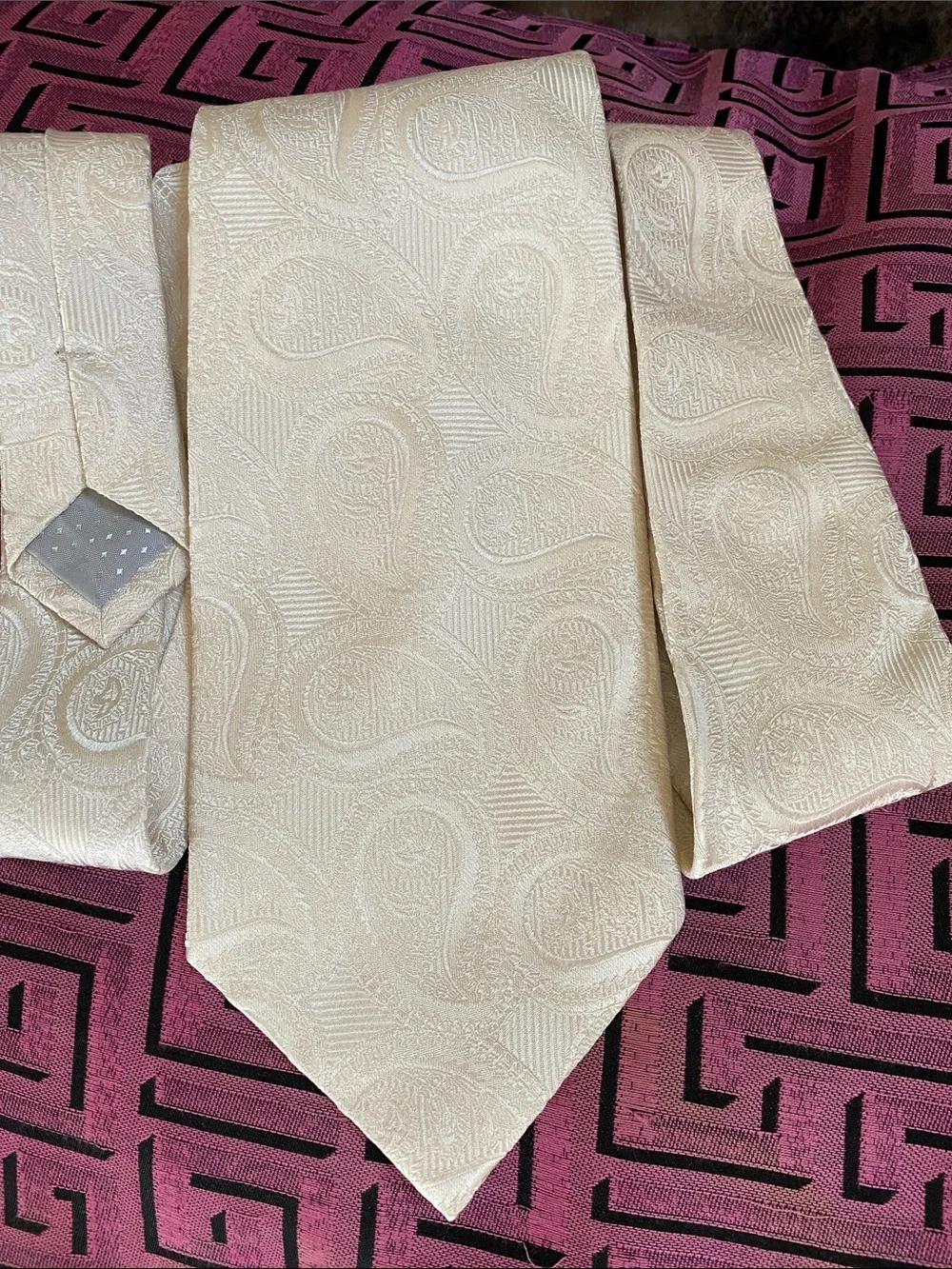 💯 Silk Hand Made In Italy 🇮🇹 Creamy Textured Shimmer Paisley Luxury Tie